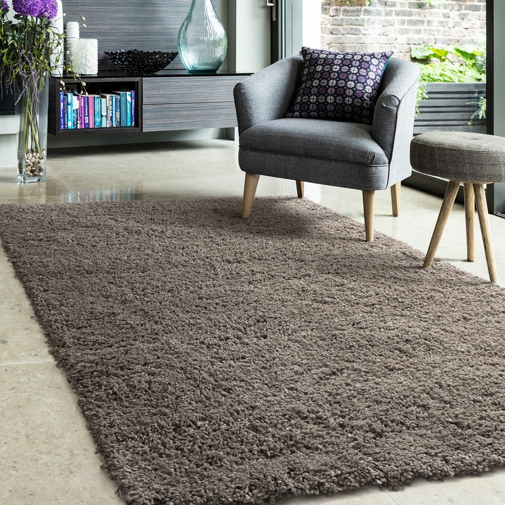 Jazz Shaggy Plain Modern Rugs in Dark Natural